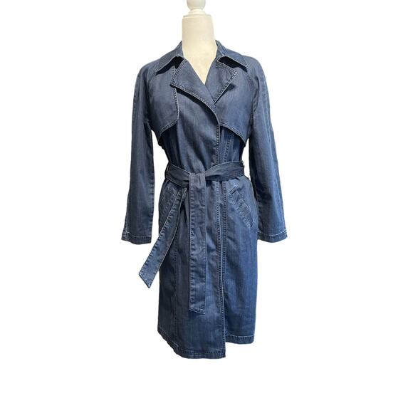 Chico's Womens Size Small Denim Blue Long Belted Coat with Pockets - Picture 1 of 11